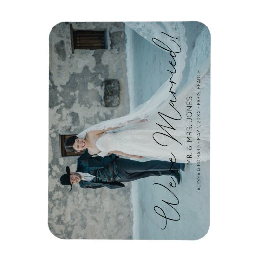 Foto & Black Typography Wedding Announding Magneet (Verticaal)