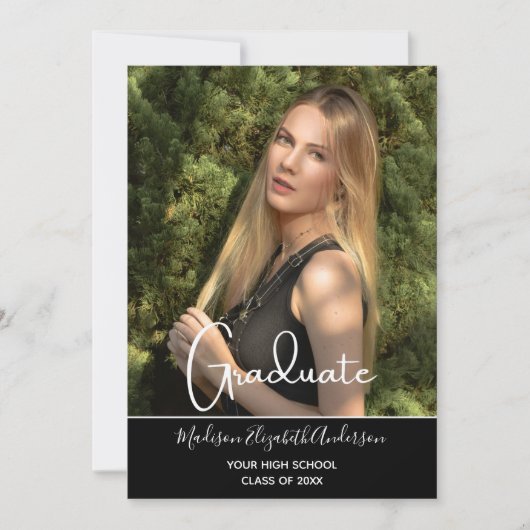 Foto: Black White Formal High School Afstuderen Kaart (Voorkant)