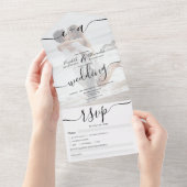 Foto: Black white initialen script bruiloft All In One Uitnodiging (Afscheurbaar)