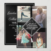 Foto: Black White Pet en Tassel Framed Afstuderen Kaart (Voorkant / Achterkant)