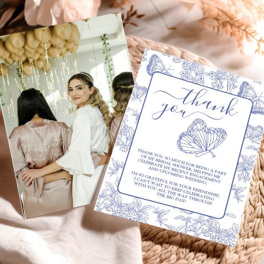 Foto Blauw Chinezerstijl Bloemenspuitfeest Bruid Bedankkaart