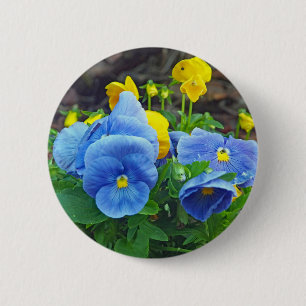 Foto blauw en geel papier ronde button 5,7 cm
