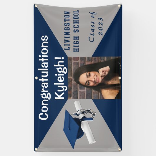 Foto blauw en grijs Afstuderen Spandoek (Verticaal)