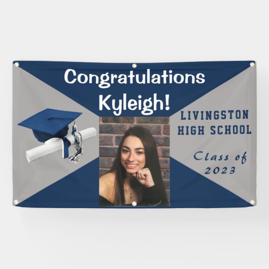 Foto blauw en grijs Afstuderen Spandoek (Horizontaal)