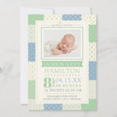 Foto Blauw en Groen Geboorteaankondiging Kaart (Voorkant)