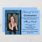 Foto Blauw Glitter Afstuderen Invitation Kaart (Voorkant / Achterkant)