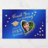 Foto Blauw Goud Bedankt Klasse van 2025 Afstuderen Sparkling Wijnetiket (Enkel label)