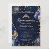 Foto Blauw Goud Bloemagaat Quinceanera Kaart (Voorkant)