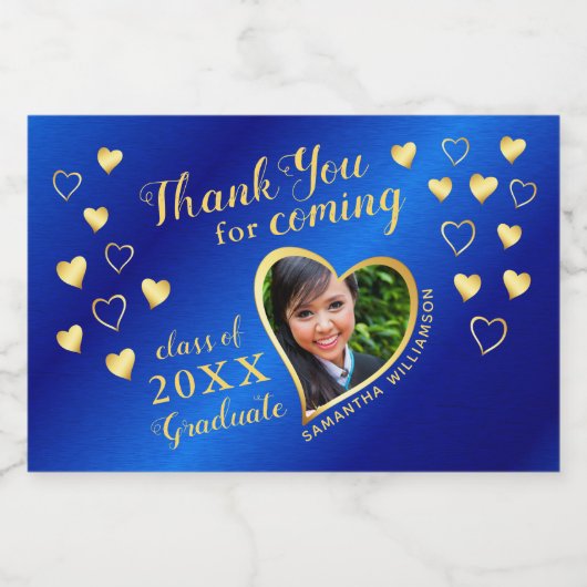 Foto Blauw Goud Dank u 2025 Afstuderen gunst Sparkling Wijnetiket (Enkel label)