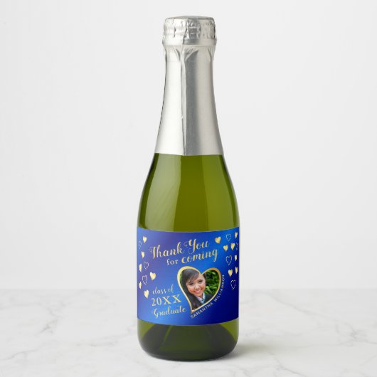 Foto Blauw Goud Dank u 2025 Afstuderen gunst Sparkling Wijnetiket (Voorkant)