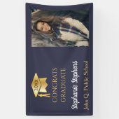 Foto Blauw | Goud Gefeliciteerd Afgestudeerde Naam Spandoek (Verticaal)