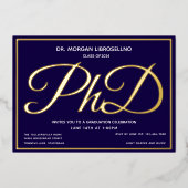 Foto Blauw Goud PhD Afstuderen Folie Uitnodiging (Voorkant)