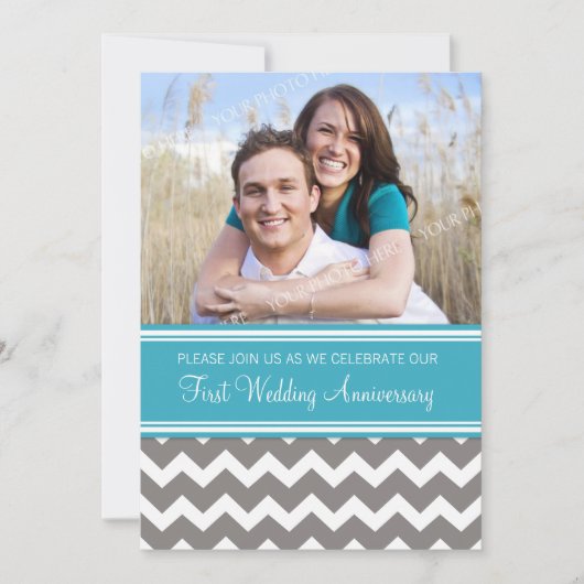 Foto blauw-grijze uitnodiging 1e verjaardagsfeest (Voorkant)