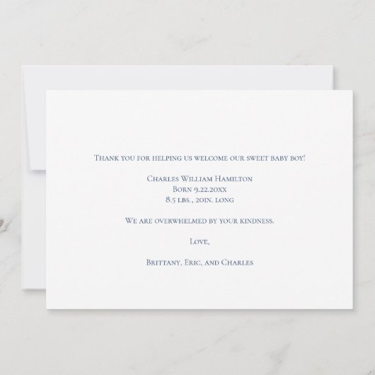 Foto Blauw handgeschreven Baby shower Hartelijk da Bedankkaart (Achterkant)