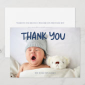 Foto Blauw handgeschreven Baby shower Hartelijk da Bedankkaart (Voorkant / Achterkant)