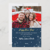 Foto blauw op nieuwjaars Sparkle Light Feestdagenkaart (Achterkant)