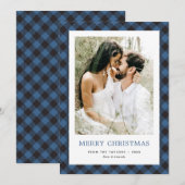 Foto Blauw Plaid Passen getrouwd Vrolijk Kerstfees Feestdagenkaart (Voorkant / Achterkant)