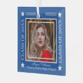 Foto Blauw | Silver Class Year Afstuderen Glas Ornament (Voorkant links)