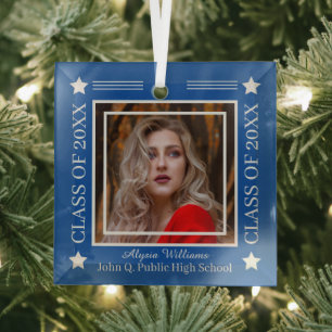 Foto Blauw   Silver Class Year Afstuderen Glas Ornament