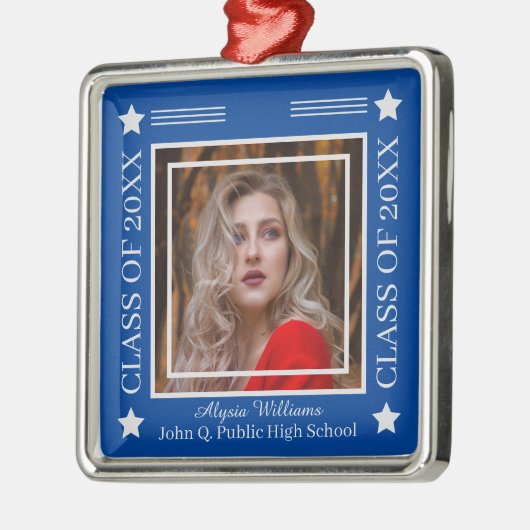 Foto Blauw | Silver Class Year Afstuderen Metalen Ornament (Links)