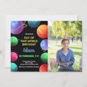 Foto Blauw Uit deze wereld Verjaardag Uitnodiginge Kaart (Voorkant)