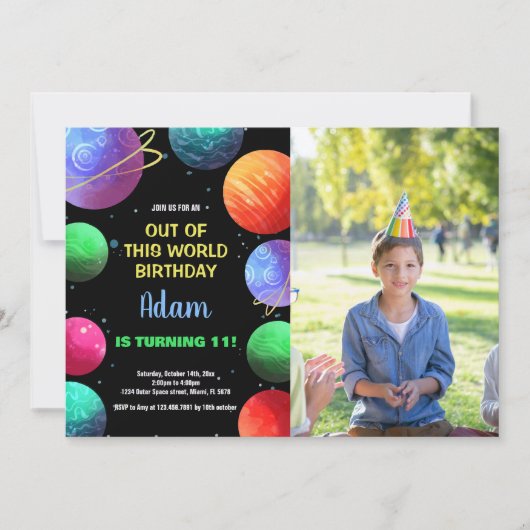 Foto Blauw Uit deze wereld Verjaardag Uitnodiginge Kaart (Voorkant)