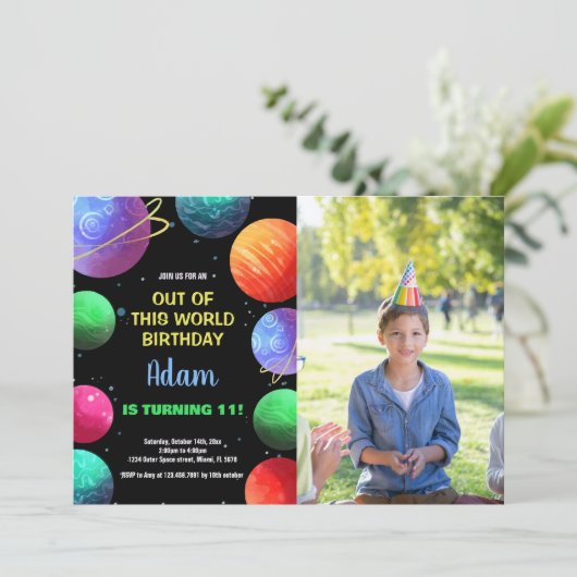 Foto Blauw Uit deze wereld Verjaardag Uitnodiginge Kaart (Staand voorkant)