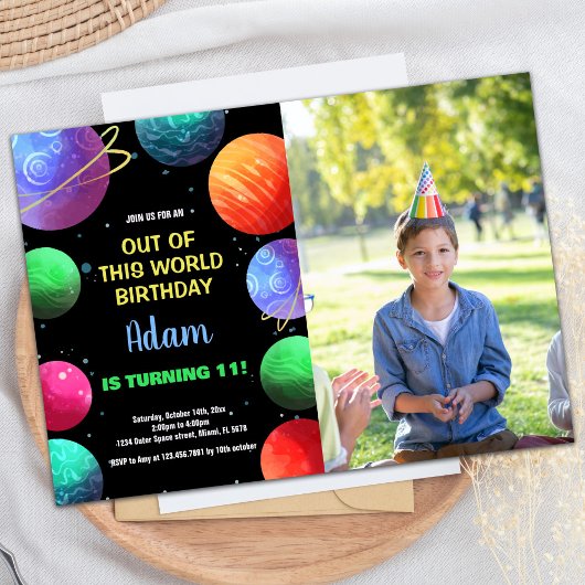 Foto Blauw Uit deze wereld Verjaardag Uitnodiginge Kaart