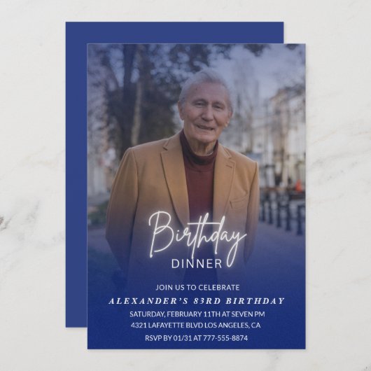 Foto Blauw Verjaardagsdiner 83e verjaardag Kaart (Voorkant / Achterkant)