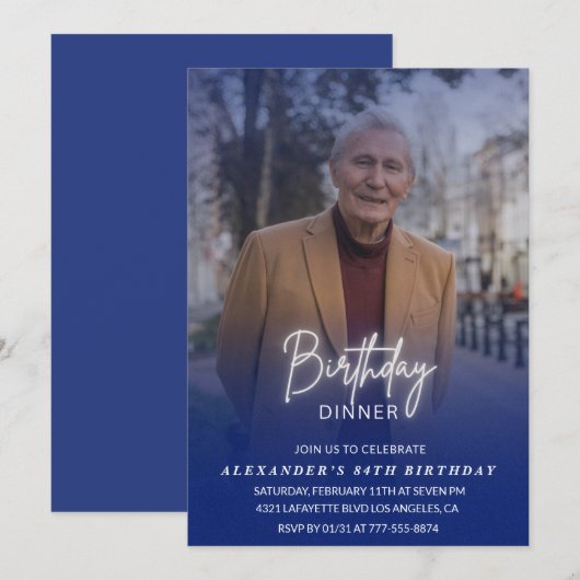 Foto Blauw Verjaardagsdiner 84e verjaardag Kaart (Voorkant / Achterkant)