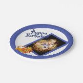 Foto blauw verjaarjongetje papieren bordje (Gekanteld)