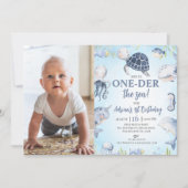 Foto Blauw Zee Schildpad One-der Het Zee 1e verjaa Kaart (Voorkant)