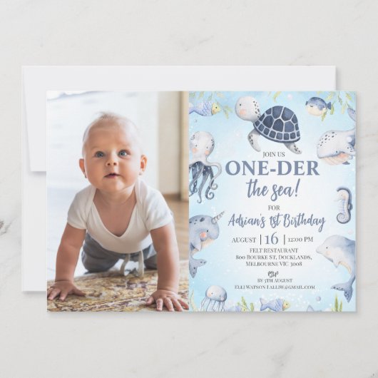 Foto Blauw Zee Schildpad One-der Het Zee 1e verjaa Kaart (Voorkant)