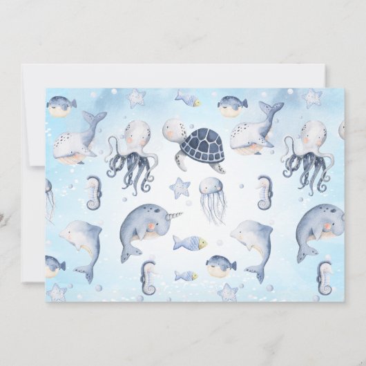 Foto Blauw Zee Schildpad One-der Het Zee 1e verjaa Kaart (Achterkant)