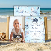 Foto Blauw Zee Schildpad One-der Het Zee 1e verjaa Kaart