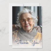 Foto Blauw Zilveren Bloemen 80ste Verjaardagsfeest Bedankkaart (Voorkant)