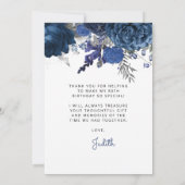 Foto Blauw Zilveren Bloemen 80ste Verjaardagsfeest Bedankkaart (Achterkant)