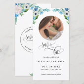 Foto, Blauwe Bloemen Huwelijk Save The Date Boekle (Voorkant / Achterkant)