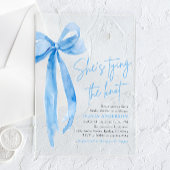 Foto Blauwe Boog Ze is Tying the Knot Vrijgezellen Acryl Uitnodigingen