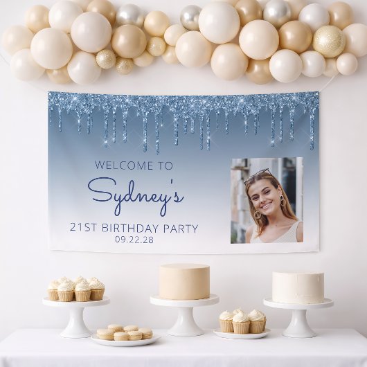 Foto Blauwe Glitter Drip 21e Verjaardag Banner