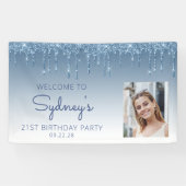 Foto Blauwe Glitter Drip 21e Verjaardag Banner (Horizontaal)