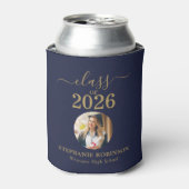 Foto Blauwe Gouden Script Klas van 2026 Grad-feest Blikjeskoeler (Blikje Voorkant)
