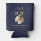 Foto Blauwe Gouden Script Klas van 2026 Grad-feest Blikjeskoeler (Voorkant)