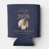 Foto Blauwe Gouden Script Klas van 2026 Grad-feest Blikjeskoeler (Achterkant)