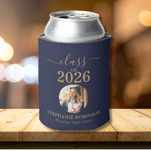Foto Blauwe Gouden Script Klas van 2026 Grad-feest Blikjeskoeler