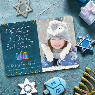 Foto Blauwe Hanukka Menora Vrede Liefde Licht Type Feestdagenkaart