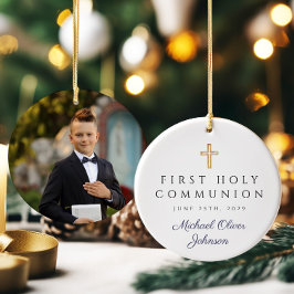 Foto Blauwe Religieuze Kruis Jongen Eerste Communi Keramisch Ornament