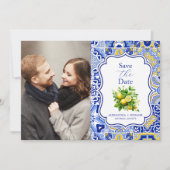 Foto Blauwe tegels Citroenen Bruiloft Save The Date (Voorkant)