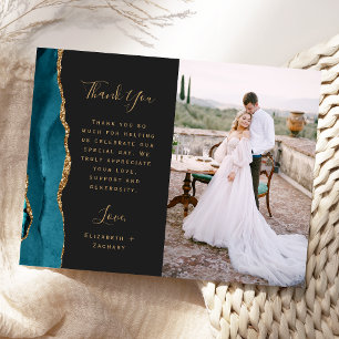 Foto Blauwgroen Agaat Gold Wedding Bedankt Briefkaart