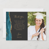 Foto Blauwgroen Agate Gold Script Dark Afstuderen Bedankkaart (Voorkant)